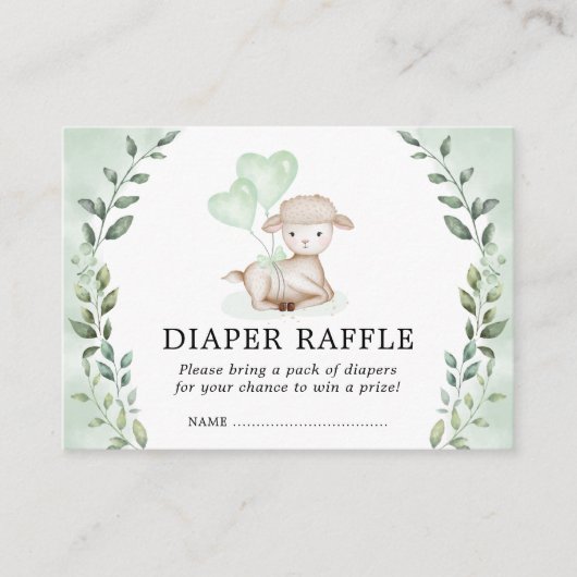 Cute Greenery Lamb Diaper Raffle Baby Sheep Shower Informatiekaartje (Voorkant)