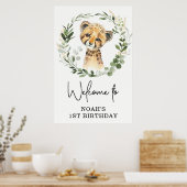 Cute Greenery Leopard Wild Oerwoud Birthday Welkom Poster (Keuken)