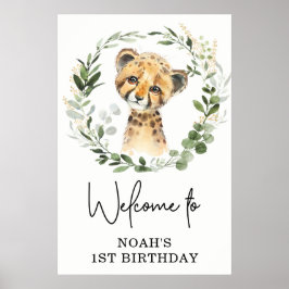 Cute Greenery Leopard Wild Oerwoud Birthday Welkom Poster