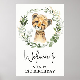 Cute Greenery Leopard Wild Oerwoud Birthday Welkom Poster