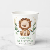 Cute Greenery Lion Wild One Birthday Party Papieren Bekers (Achterkant)