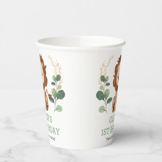 Cute Greenery Lion Wild One Birthday Party Papieren Bekers (Links)