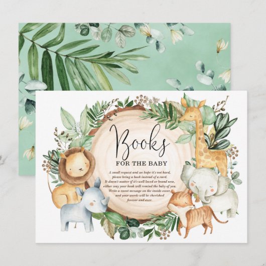 Cute Greenery Oerwoud Safari brengt een boekenjong Informatiekaartje (Voorkant / Achterkant)