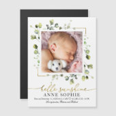 Cute Greenery Photo Birth Announcement Cards (Voorkant / Achterkant)