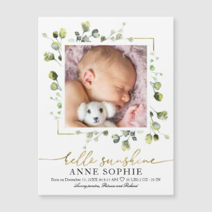 Cute Greenery Photo Birth Announcement Cards