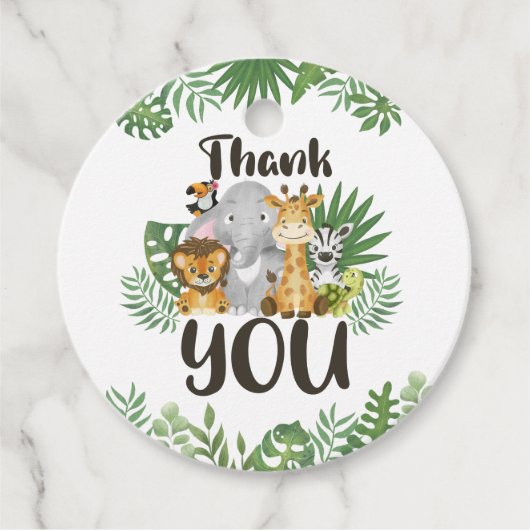 Cute Greenery Safari Animals Baby shower Bedankjes Labels (Voorkant)