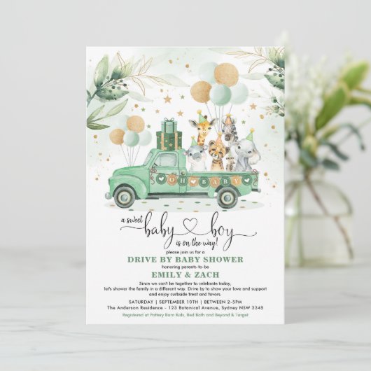 Cute Greenery Safari reed door het Baby shower van Kaart (Staand voorkant)