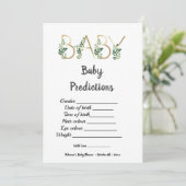 Cute Greenery Slogan Baby shower Predictions Game Kaart (Staand voorkant)