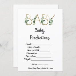 Cute Greenery Slogan Baby shower Predictions Game Kaart