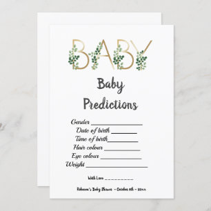 Cute Greenery Slogan Baby shower Predictions Game Kaart