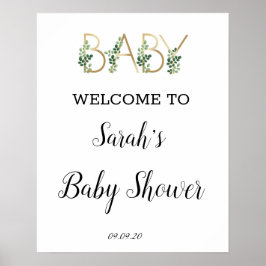Cute Greenery Slogan Baby shower Welcome Poster