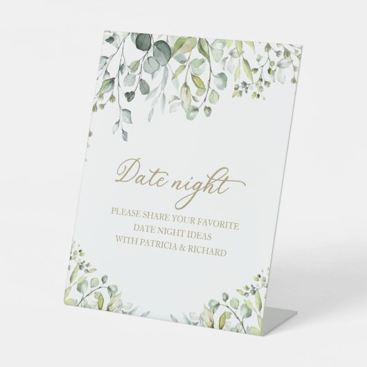 Cute Greenery Vrijgezellenfeest Date Night Jar Sig Reclamebord Met Voetstuk (Voorkant)