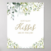Cute Greenery Waterverf Hoeveel Kisses ondertekene Poster (Voorkant)