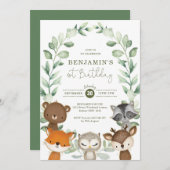 Cute Greenery Woodland Animals 1e verjaardag Kaart (Voorkant / Achterkant)