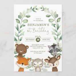 Cute Greenery Woodland Animals 1e verjaardag Kaart