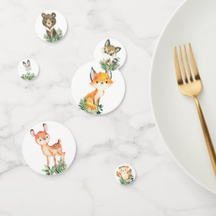 Cute Greenery Woodland Animals Baby Birthday Confetti