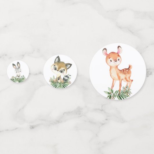 Cute Greenery Woodland Animals Baby Birthday Confetti (Achterkanten)