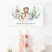 Cute Greenery Woodland Animals Baby shower Welkoms Spandoek (Insitu)