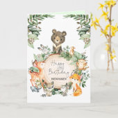 Cute Greenery Woodland Animals Happy Birthday Kaart (Gele Bloem)