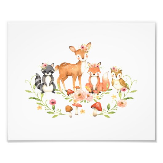 Cute Greenery Woodland Animals Nursery Wall Art Foto Afdruk (Voorkant)