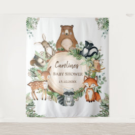 Cute Greenery Woodland Bosdieren Baby Shower Wandkleed