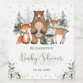 Cute Greenery Woodland Forest Animals Baby shower Wijn Etiket (Enkel label)