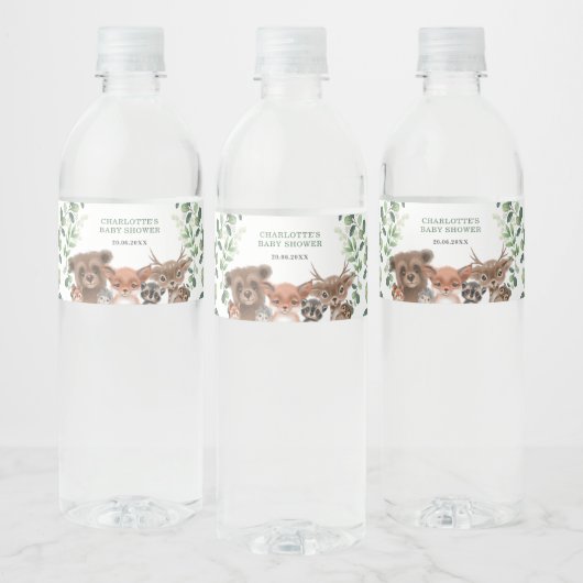 Cute Greenery Woodland Forest Baby shower Favors Waterfles Etiket (Flessen)