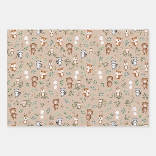 Cute Greenery Woodland Forest Party Baby Animals Inpakpapier Vel (Voorkant 2)