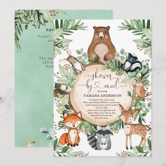 Cute Greenery Woodland Wild Animals Showby Mail Kaart (Voorkant / Achterkant)