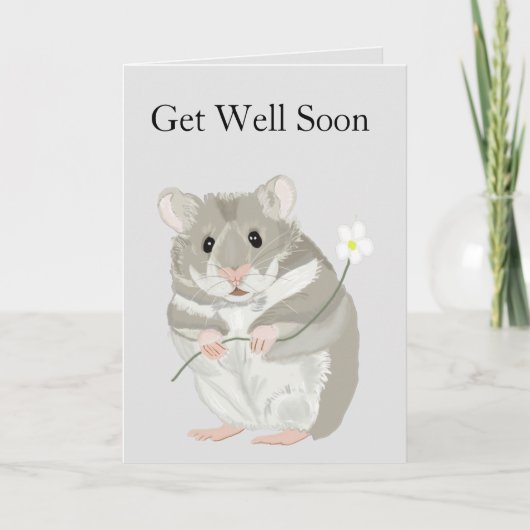 Cute Grey and White Hamster Editable Haal snel goe Kaart (Voorkant)
