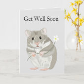 Cute Grey and White Hamster Editable Haal snel goe Kaart (Gele Bloem)