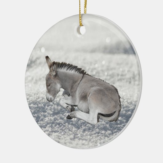 Cute Grey Baby Donkey Foal in sneeuw Keramisch Ornament (Links)