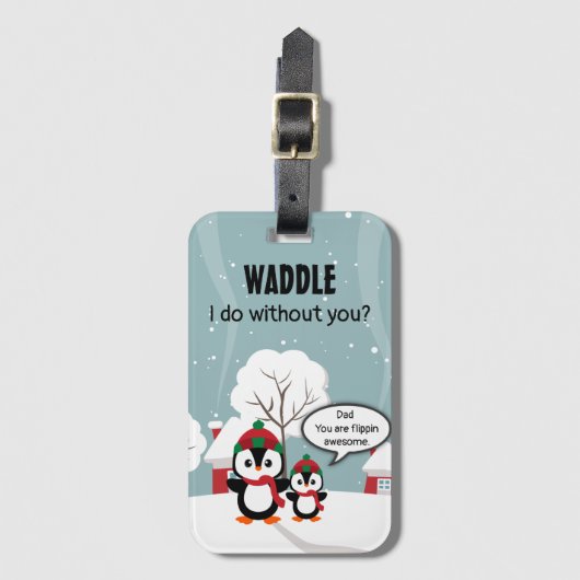 Cute Grey Baby pinguin in wintersneeuw Bagagelabel (Voorkant (verticaal))