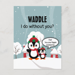 Cute Grey Baby pinguin in wintersneeuw Briefkaart