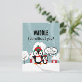 Cute Grey Baby pinguin in wintersneeuw Briefkaart (Staand voorkant)