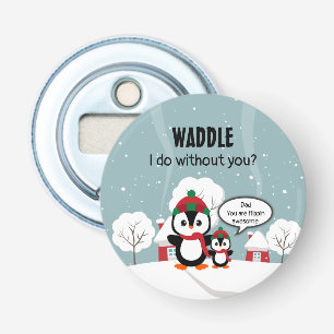 Cute Grey Baby pinguin in wintersneeuw Button Flesopener