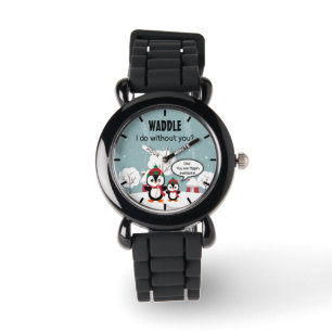 Cute Grey Baby pinguin in wintersneeuw Horloge