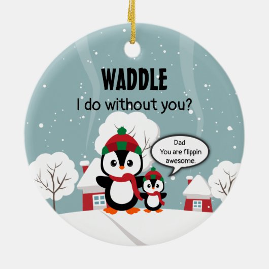 Cute Grey Baby pinguin in wintersneeuw Keramisch Ornament (Achterkant)