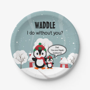Cute Grey Baby pinguin in wintersneeuw Papieren Bordje