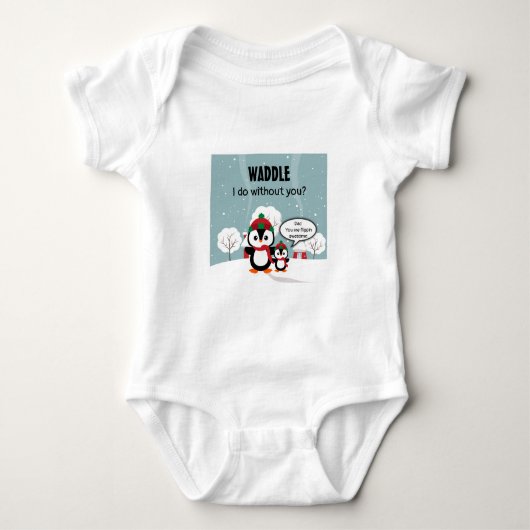 Cute Grey Baby pinguin in wintersneeuw Romper (Voorkant)