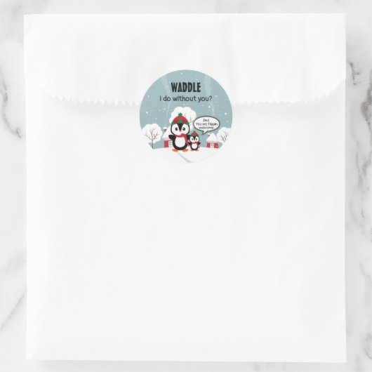 Cute Grey Baby pinguin in wintersneeuw Ronde Sticker (Tas)