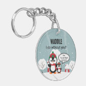 Cute Grey Baby pinguin in wintersneeuw Sleutelhanger (Voorkant Links)