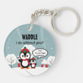 Cute Grey Baby pinguin in wintersneeuw Sleutelhanger (Achterkant)