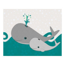 Cute Grey Baby Whale op de Waves Cartoon