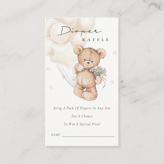 Cute Grey Beer Ballon Diaper Raffle Baby shower Informatiekaartje (Voorkant)