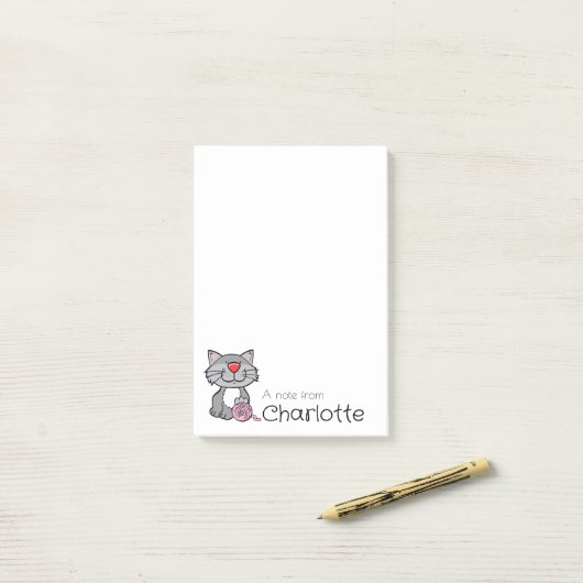 Cute grey cartoon cat name post-it® notes (Op bureau)