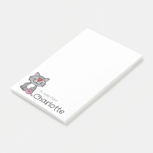 Cute grey cartoon cat name post-it® notes (Schuin)