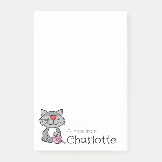 Cute grey cartoon cat name post-it® notes (Voorkant)