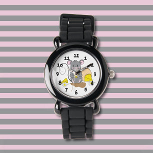 Cute Grey Cartoon Mouse Kind Watch Horloge