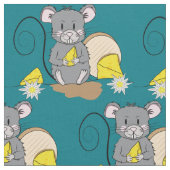 Cute Grey cartoon muis dark turquoise fabric Stof (Close Up)